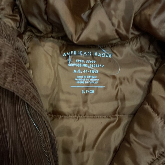 American Eagle Brown Corduroy Zip-Up Hooded Parka size small Ships Same Day! - Picture 4 of 13